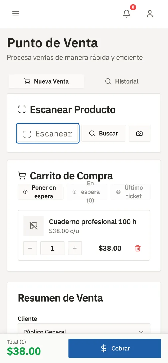 AXIOMA POS en un teléfono